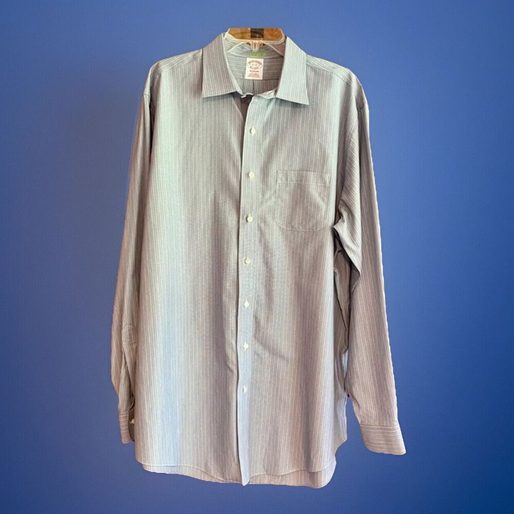Brooks Brothers Madison Dress Shirt Men's Size 17-37 Blue White Striped No Iron